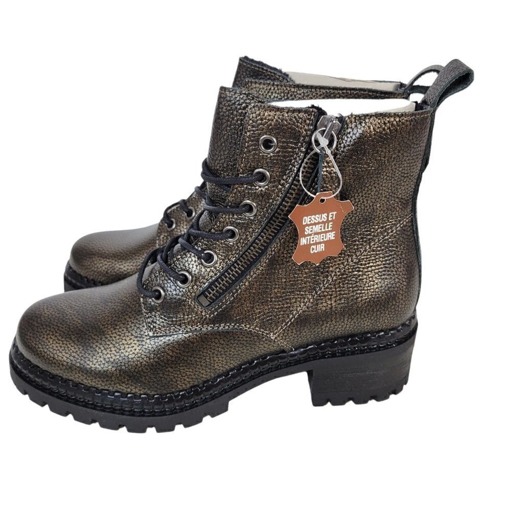 Metallic Leather Combat Boots Black Women Size EU 36 US 6 - Picture 4 of 16
